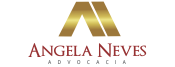 Logotipo Dra. Ângela Neves nos tons  vermelho, dourado e cinza